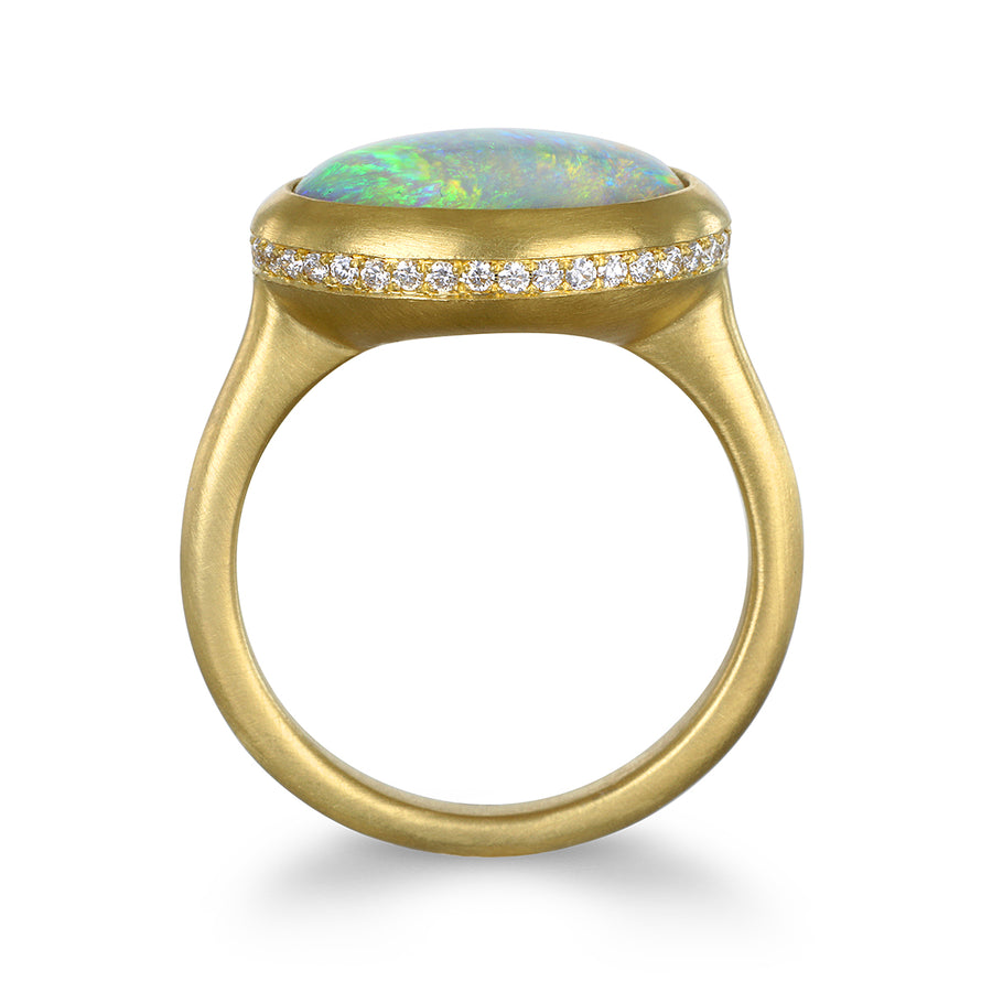 18 Karat Gold Australian Crystal Opal and Diamond Ring