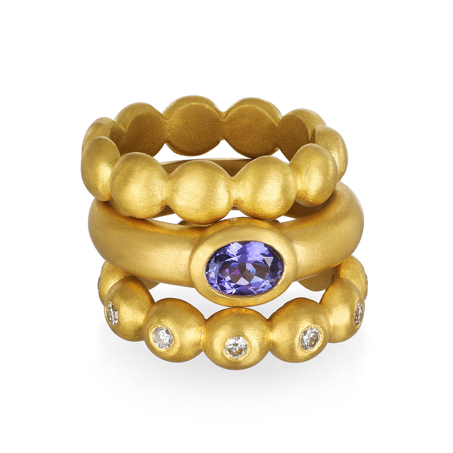 22 Karat Gold Diamond Granulation Bead Band Ring