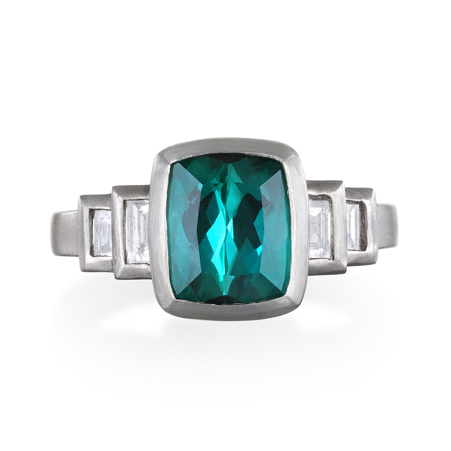 Platinum Blue Green Tourmaline Ring