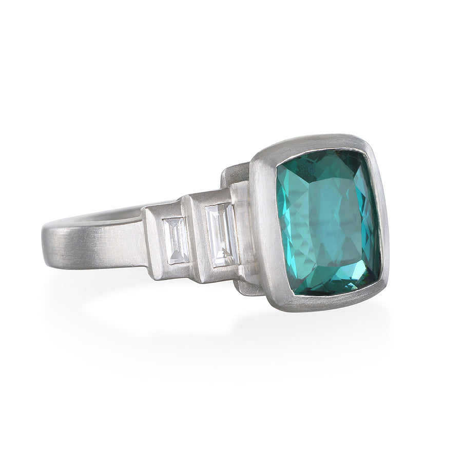 Platinum Blue Green Tourmaline Ring
