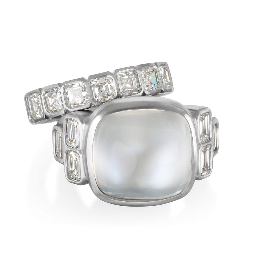 Platinum Burmese Moonstone Diamond Ring