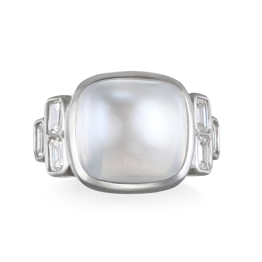 Platinum Burmese Moonstone Diamond Ring