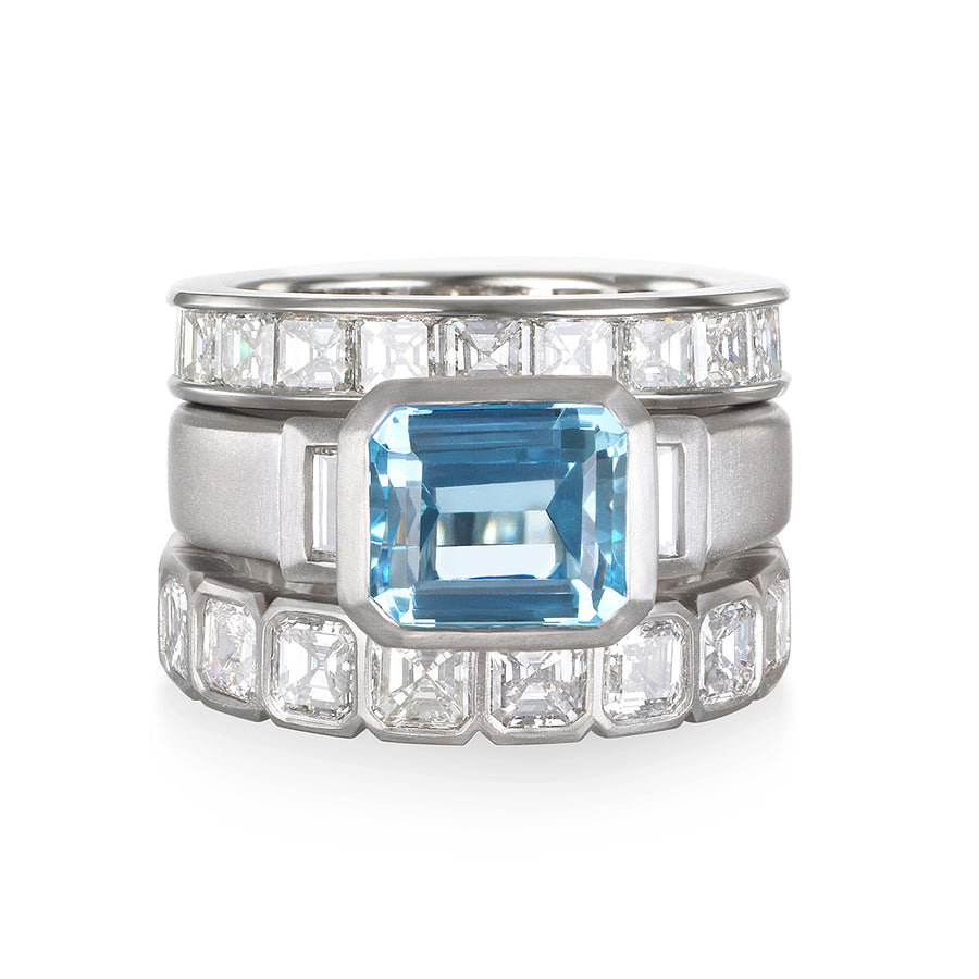 Platinum Aquamarine Diamond 3-Stone Ring