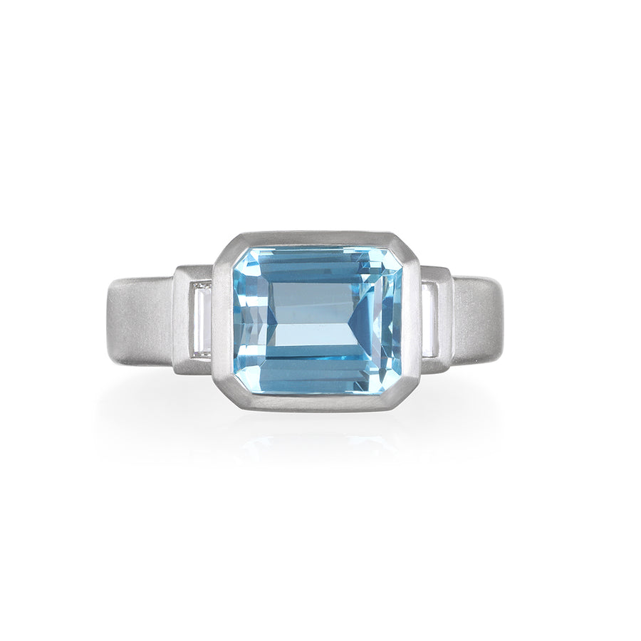 Platinum Aquamarine Diamond 3-Stone Ring