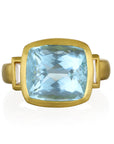 18 Karat Gold Three-Stone Aquamarine and Diamond Ring