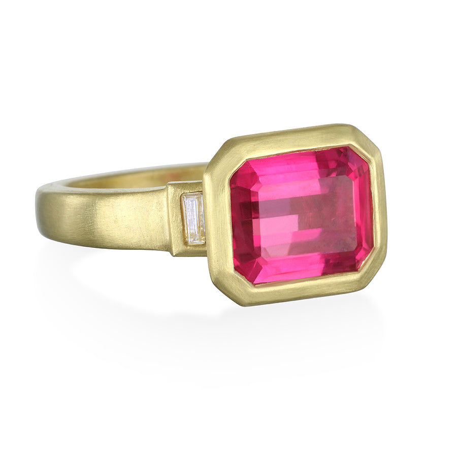 Three stone Hot Pink Diamond Ring