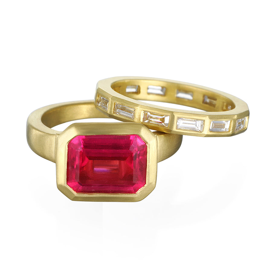 Three stone Hot Pink Diamond Ring