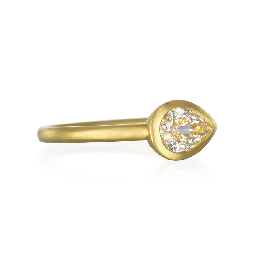 18 Karat Gold Diamond Pear Shape Bezel Ring