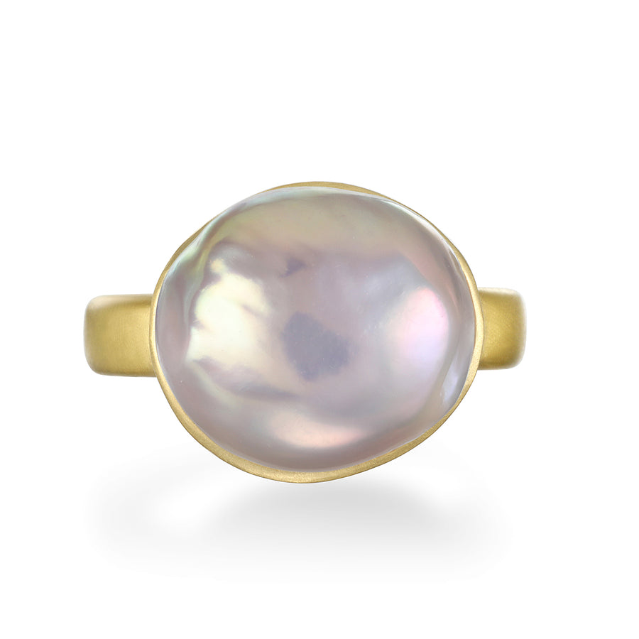 18 Karat Gold Pink Baroque Freshwater Pearl Ring