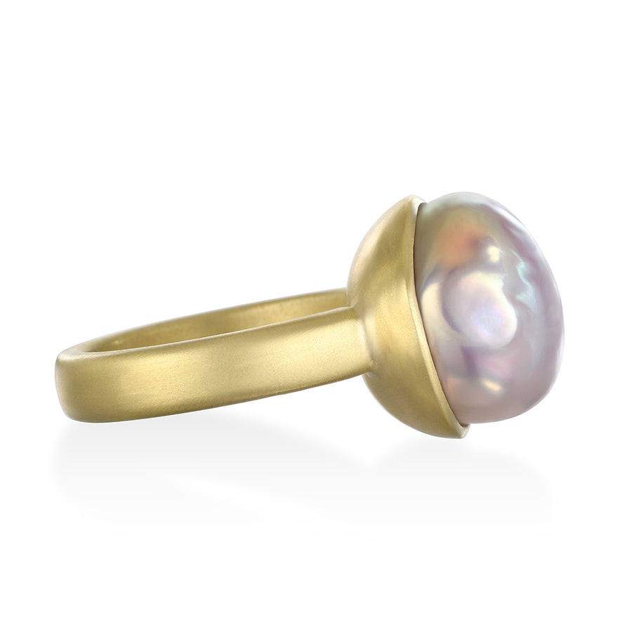 18 Karat Gold Pink Baroque Freshwater Pearl Ring