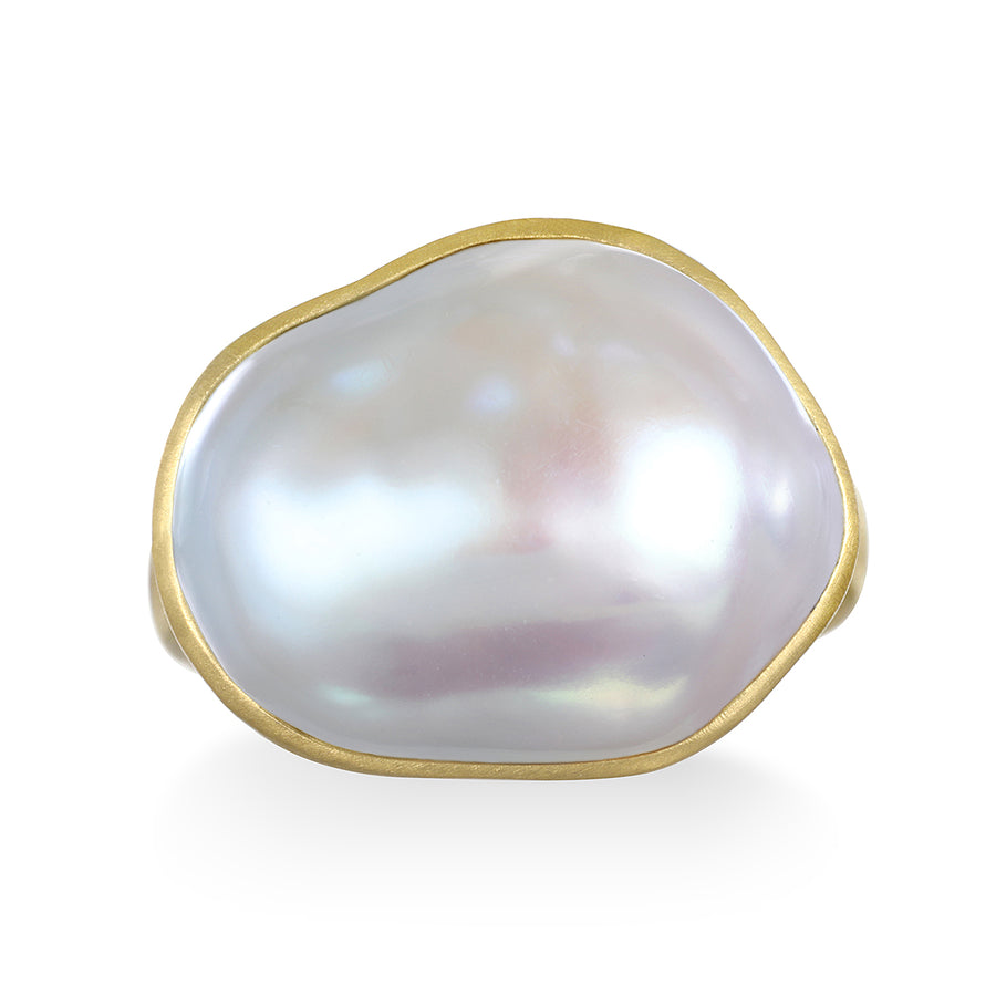18 Karat Gold White Baroque Freshwater Pearl Ring