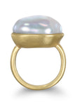 18 Karat Gold White Baroque Freshwater Pearl Ring