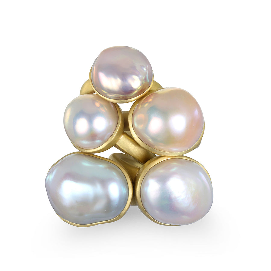 18 Karat Gold White Baroque Freshwater Pearl Ring