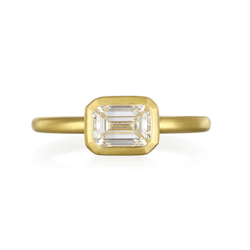 18 Karat Gold Emerald Cut Diamond Bezel Set Solitaire Ring