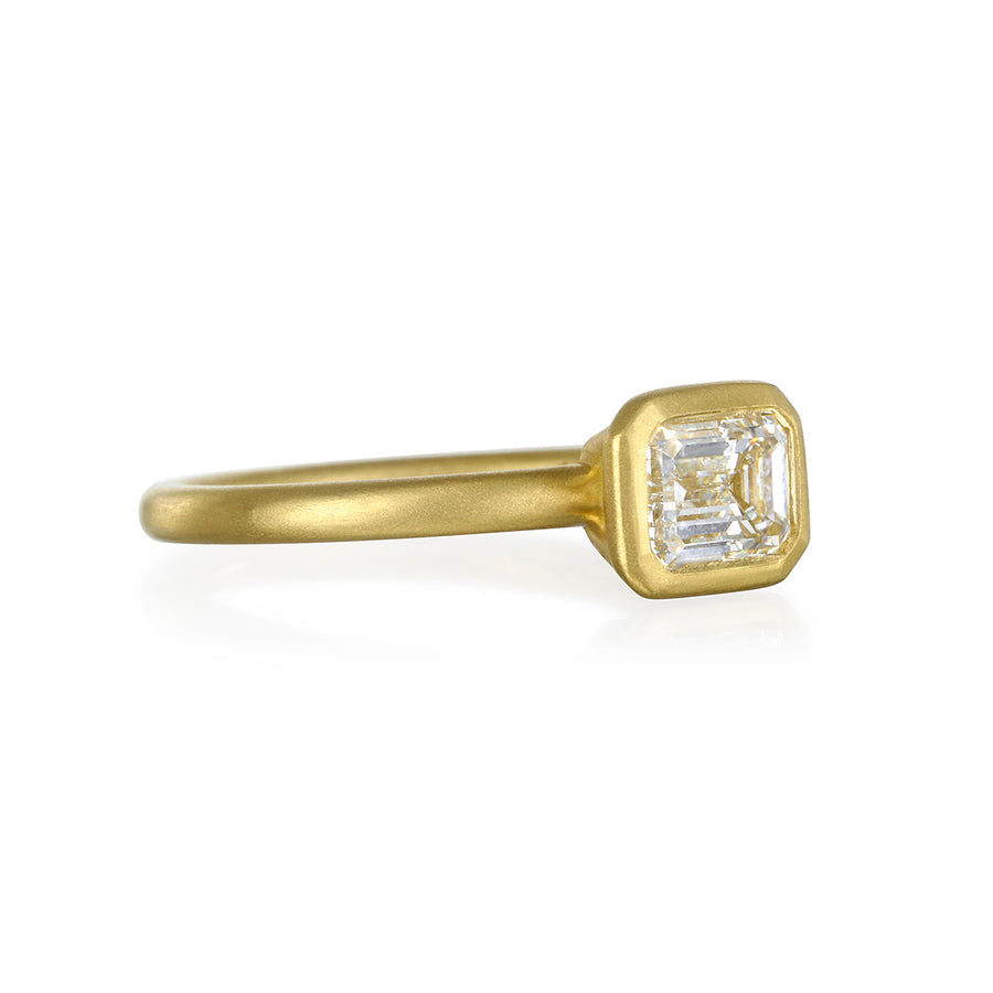 18 Karat Gold Emerald Cut Diamond Bezel Set Solitaire Ring
