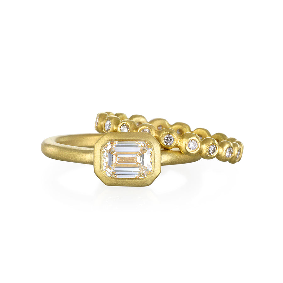 18 Karat Gold Emerald Cut Diamond Bezel Set Solitaire Ring
