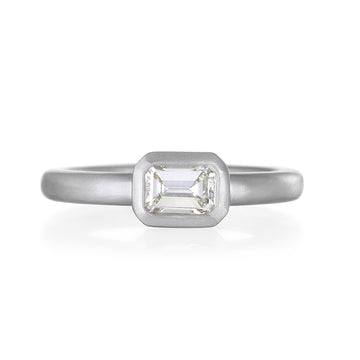 Platinum Emerald Cut Diamond Bezel Set Ring