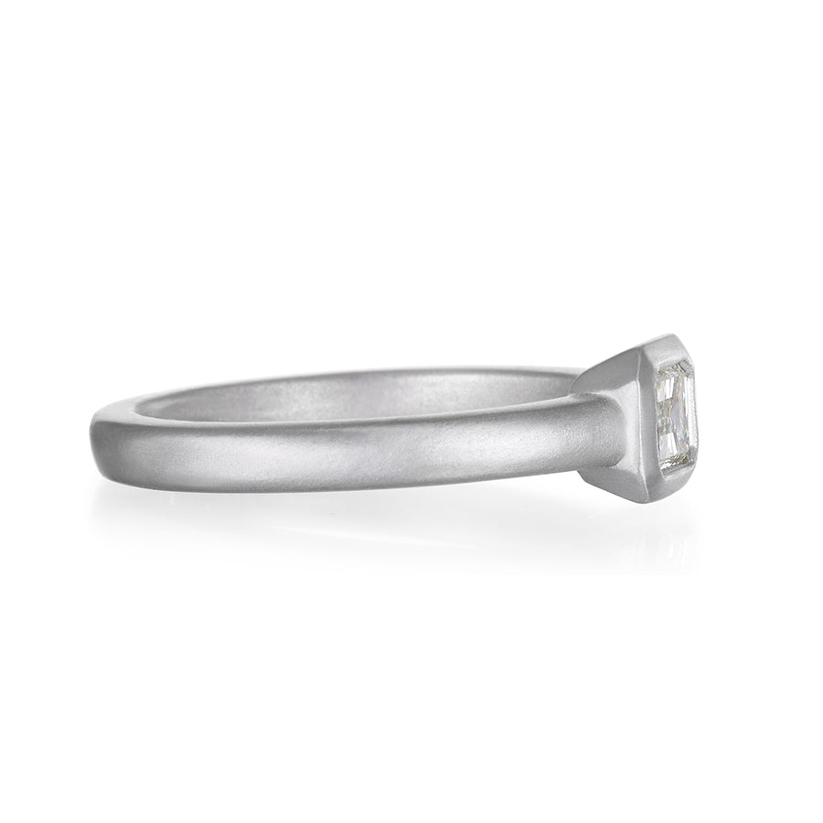Platinum Emerald Cut Diamond Bezel Set Ring