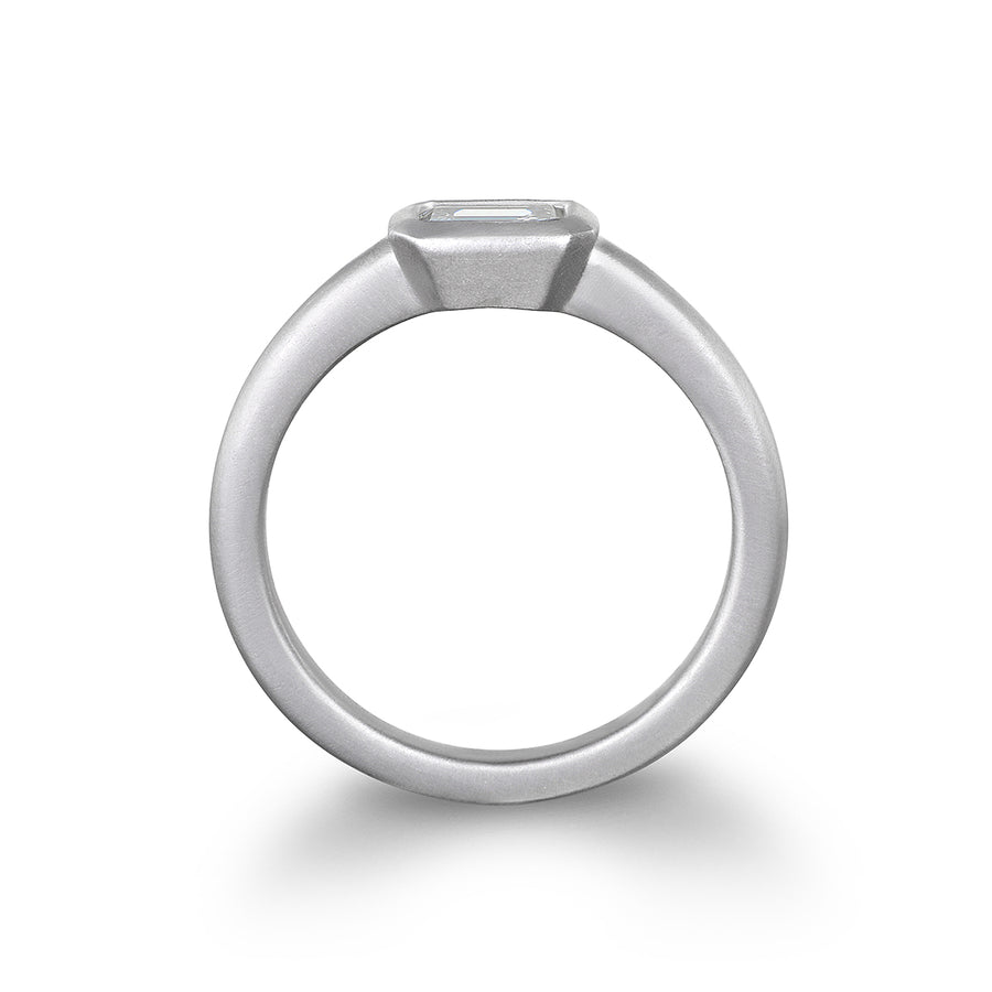 Platinum Emerald Cut Diamond Bezel Set Ring