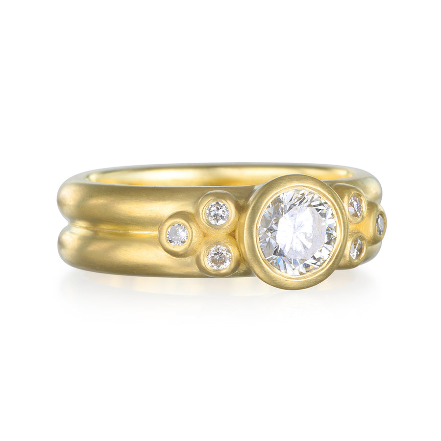 18 Karat Gold Diamond Bezel Ring with Diamond Granulation Beads