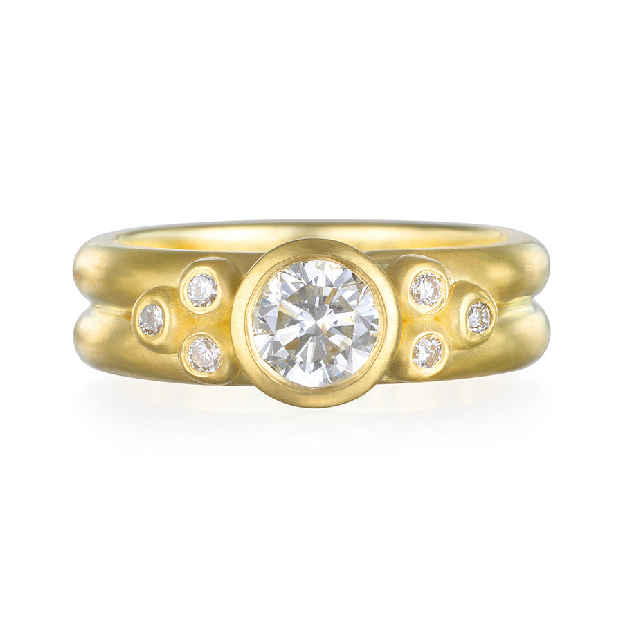 18 Karat Gold Diamond Bezel Ring with Diamond Granulation Beads