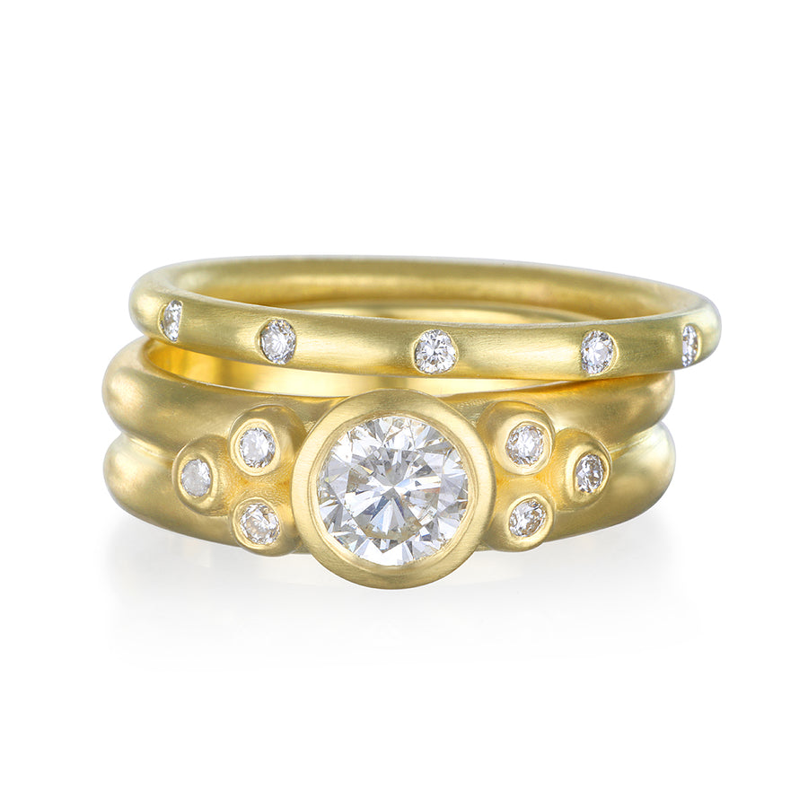 18 Karat Gold Diamond Bezel Ring with Diamond Granulation Beads