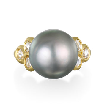 18 Karat Gold Pistachio Tahitian Pearl and Diamond Ring