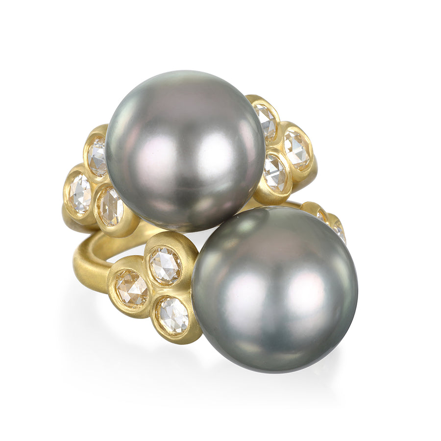 18 Karat Gold Diamond Pistachio Tahitian Pearl Ring