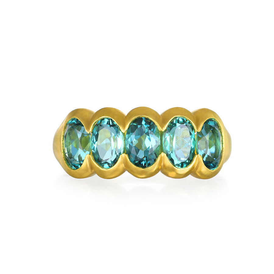 18 Karat Gold Blue-Green Tourmaline Scallop Ring