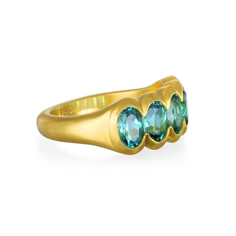 18 Karat Gold Blue-Green Tourmaline Scallop Ring