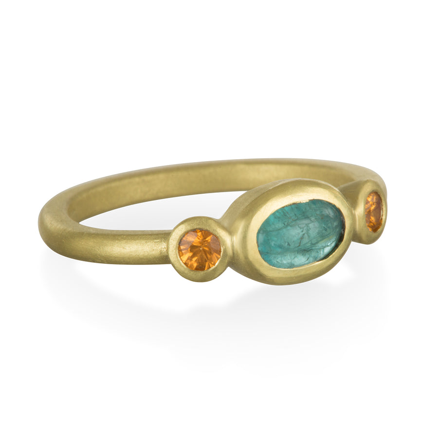 18 Karat Gold  Paraiba Tourmaline and Mandarin Garnet Ring