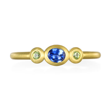 18 Karat Gold Blue Green Sapphire Stack Ring