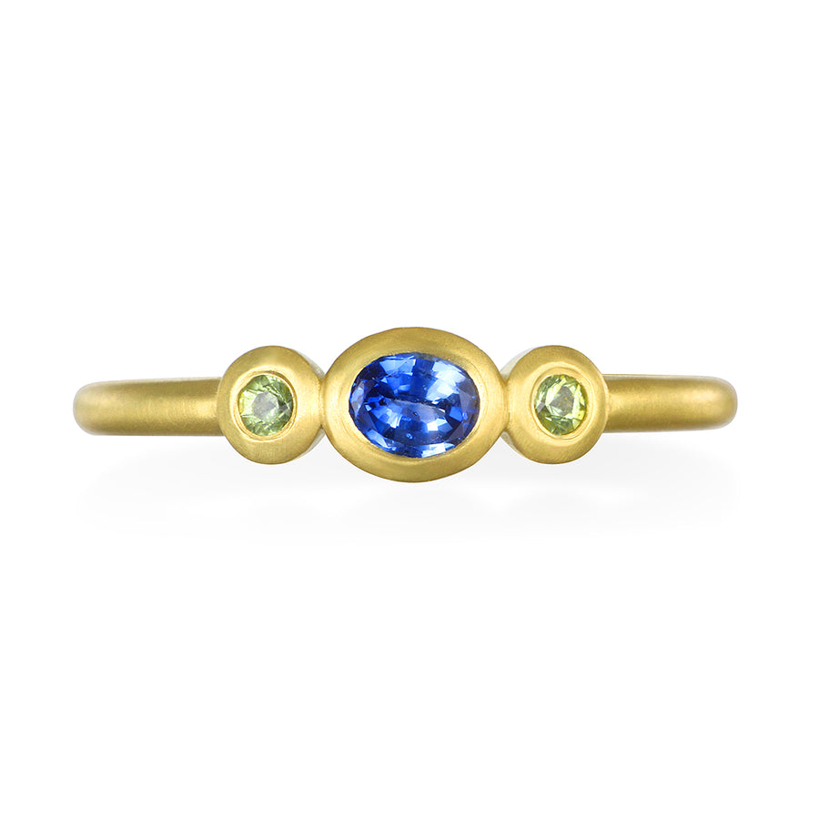 18 Karat Gold Blue Green Sapphire Stack Ring