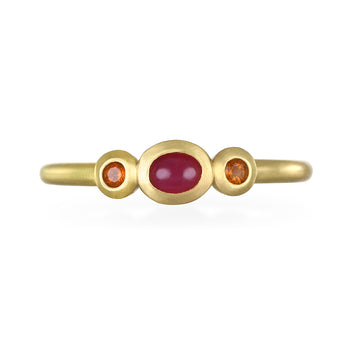 18 Karat Gold Ruby and Mandarin Garnet Stack Ring
