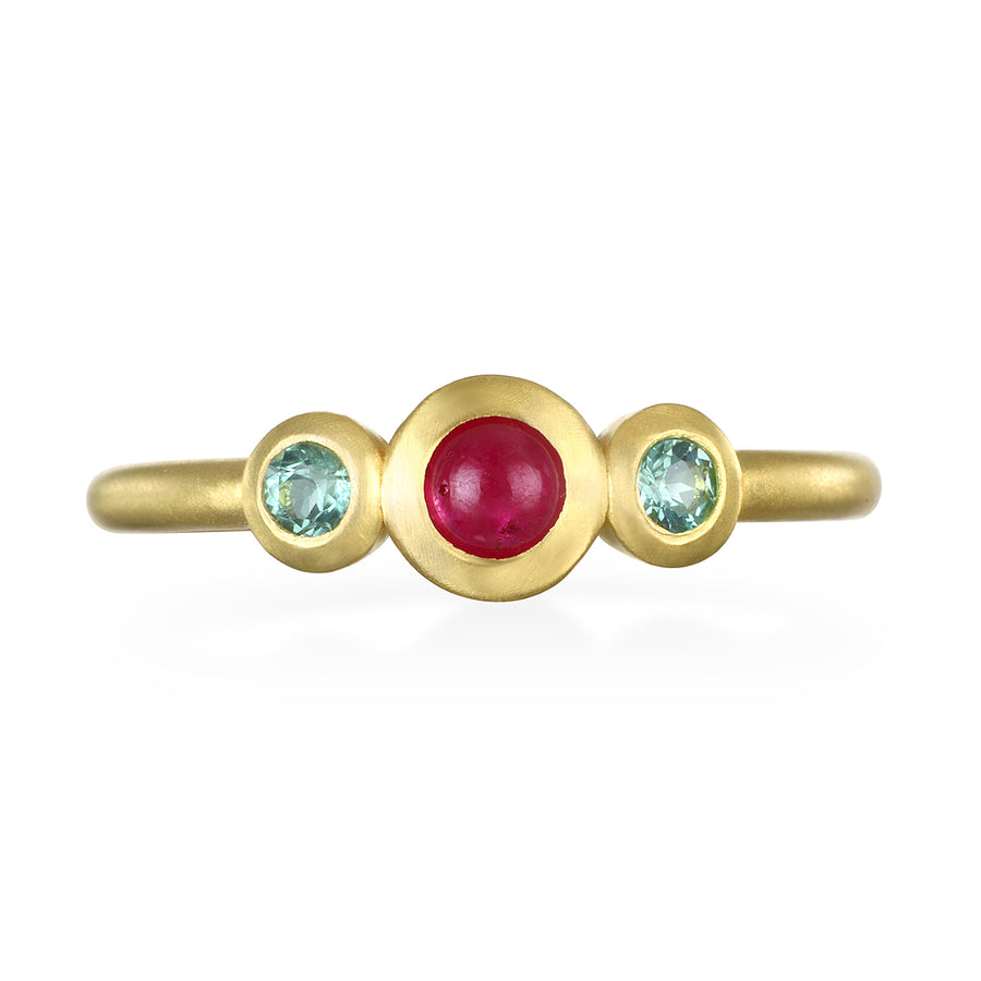 18 Karat Gold Ruby and Tourmaline Stack Ring