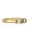 18 Karat Gold Three-Stone Blue and Green Sapphire Bezel Stack Ring