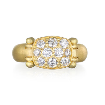 18 Karat Gold Diamond Pave Chiclet Ring