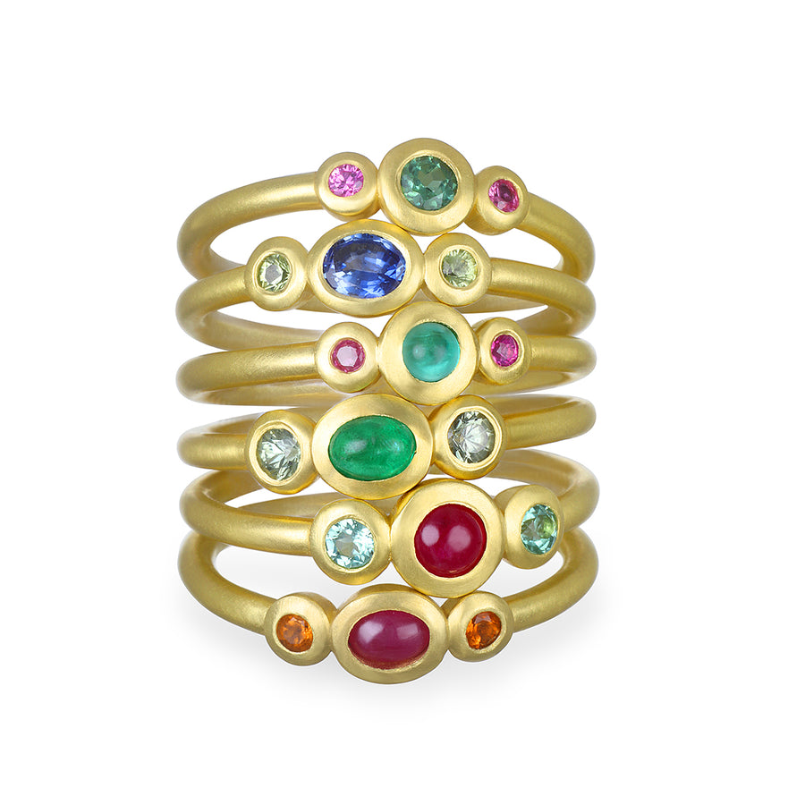 18 Karat Gold Emerald and Pink Sapphire Stack Ring