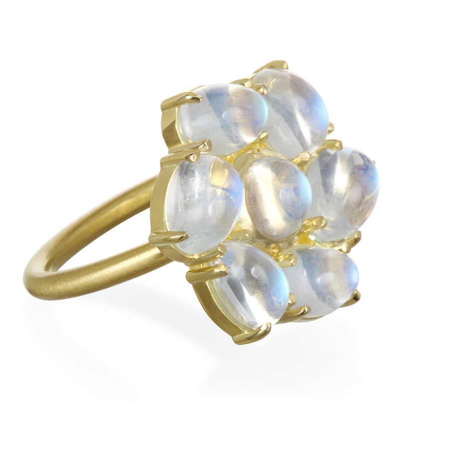 18 Karat Gold Ceylon Moonstone Daisy Ring
