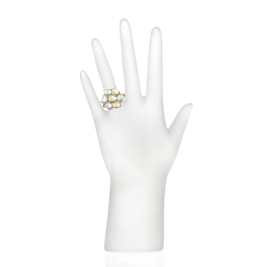 18 Karat Gold Ceylon Moonstone Daisy Ring