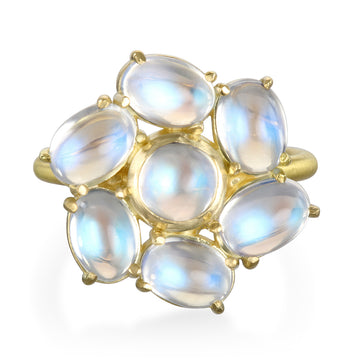18 Karat Gold Ceylon Moonstone Daisy Ring