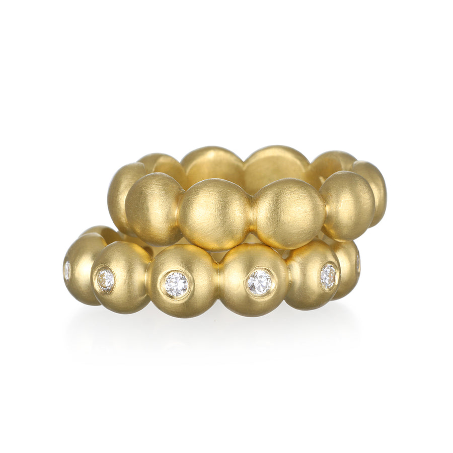18 Karat Gold Diamond Large Granulation Bead Ring