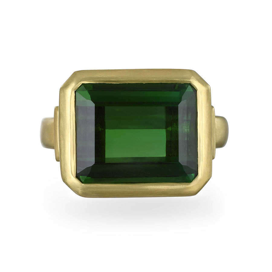 Green Tourmaline Ring with Diamond Baguettes