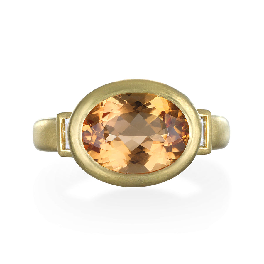 Apricot Imperial Topaz and Diamond Baguette Ring