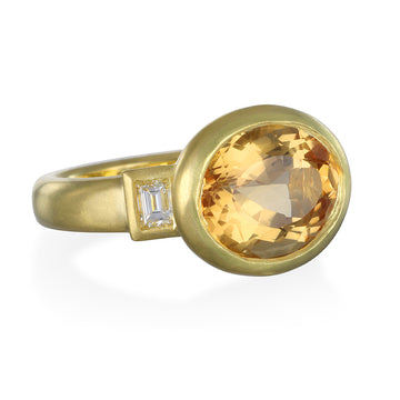 18 Karat Gold Golden Imperial Topaz Diamond Three-Stone Ring