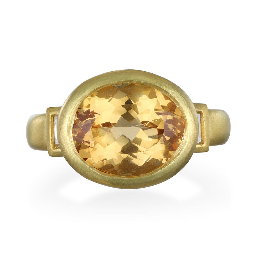 18 Karat Gold Golden Imperial Topaz Diamond Three-Stone Ring
