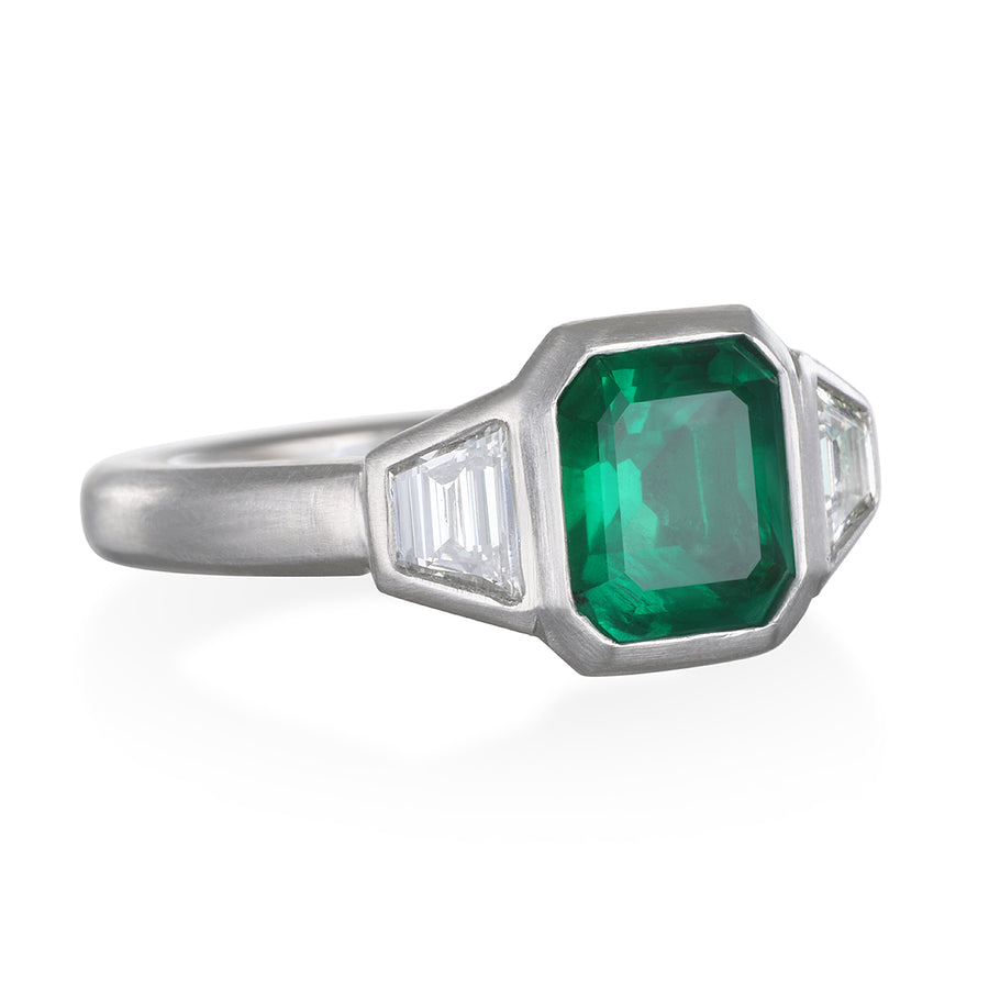 Platinum Emerald and Diamond Ring