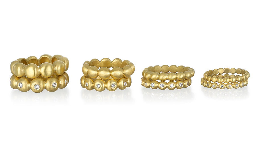 18 Karat Gold Diamond Small Granulation Bead Ring
