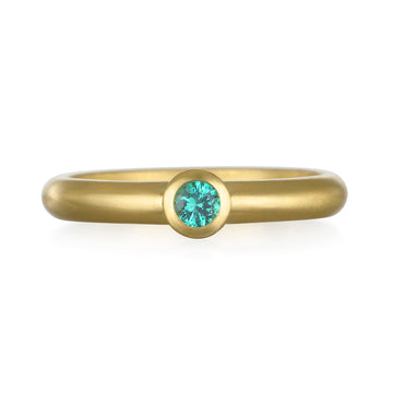 18 Karat Gold African Blue Green Tourmaline Bezel Ring