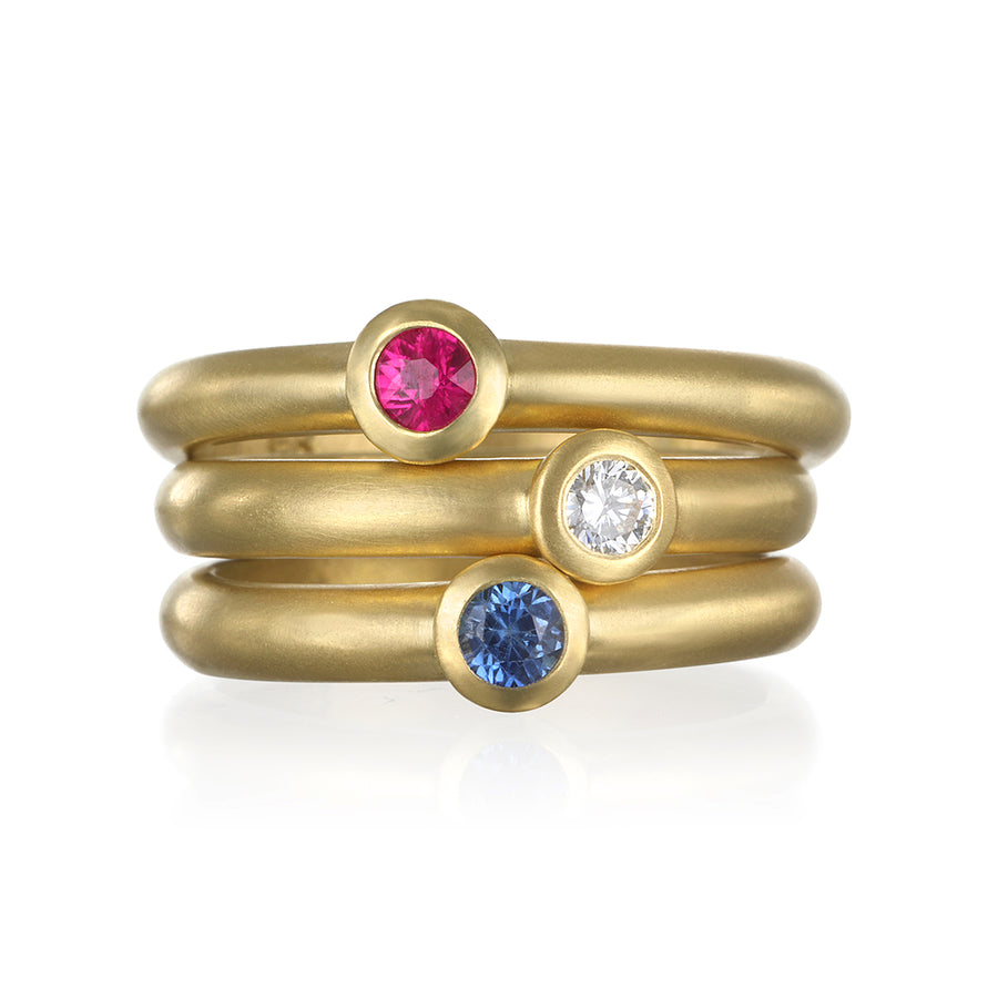 18 Karat Gold Blue Sapphire Stack Ring